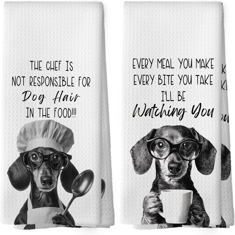 Mcehtle Funny Dachshund Kitchen Towels Set of 2, Dog Kitchen Accessories, Coffee Station Decor, Dog Chef Gift Hand Towel, Dining Room Decorative Tea Towel Dish Towels 16x24 Inch - Image 1